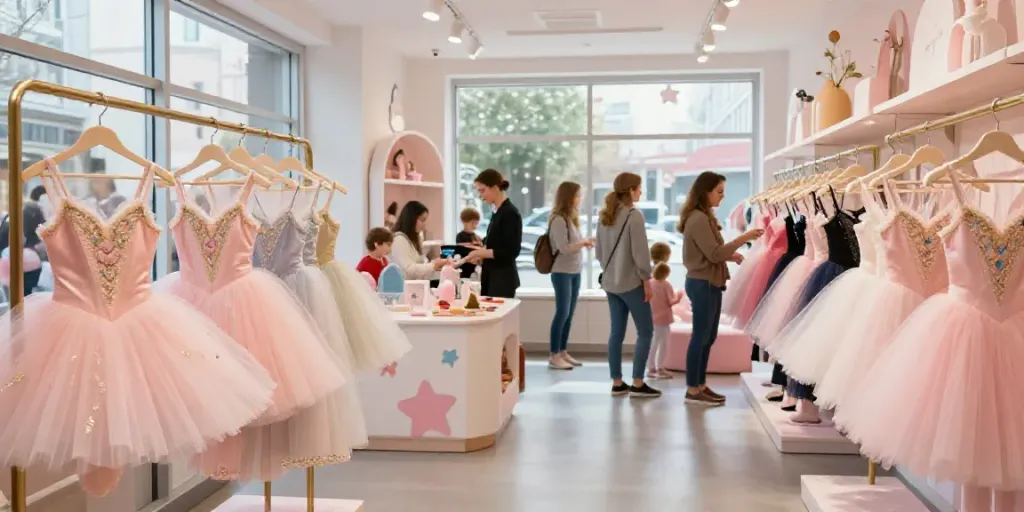 Explore the vibrant tutu-store.com showcasing beautiful ballet costumes and a welcoming shopping atmosphere.