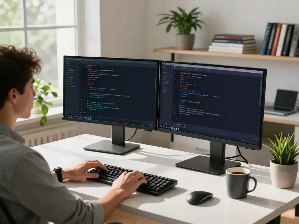 An engaging workspace showcasing a developer coding on an unfiltered AI chat platform.