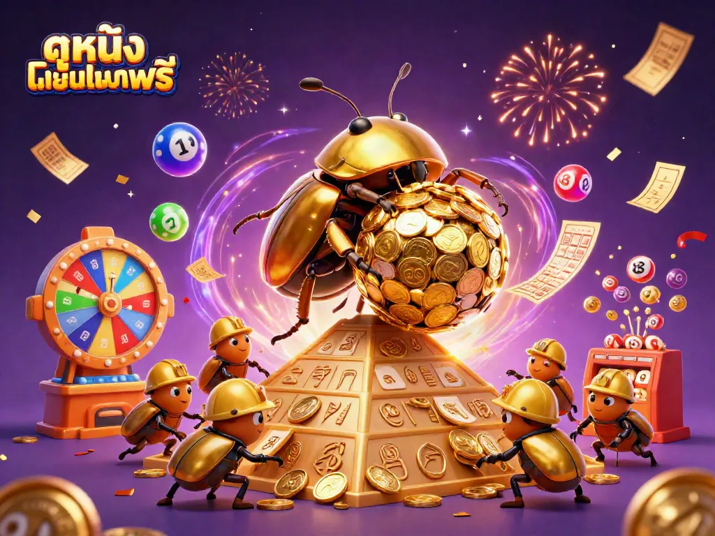 Experience immersive ดูหนังออนไลน์ฟรี gaming with vibrant golden beetles and casino elements.