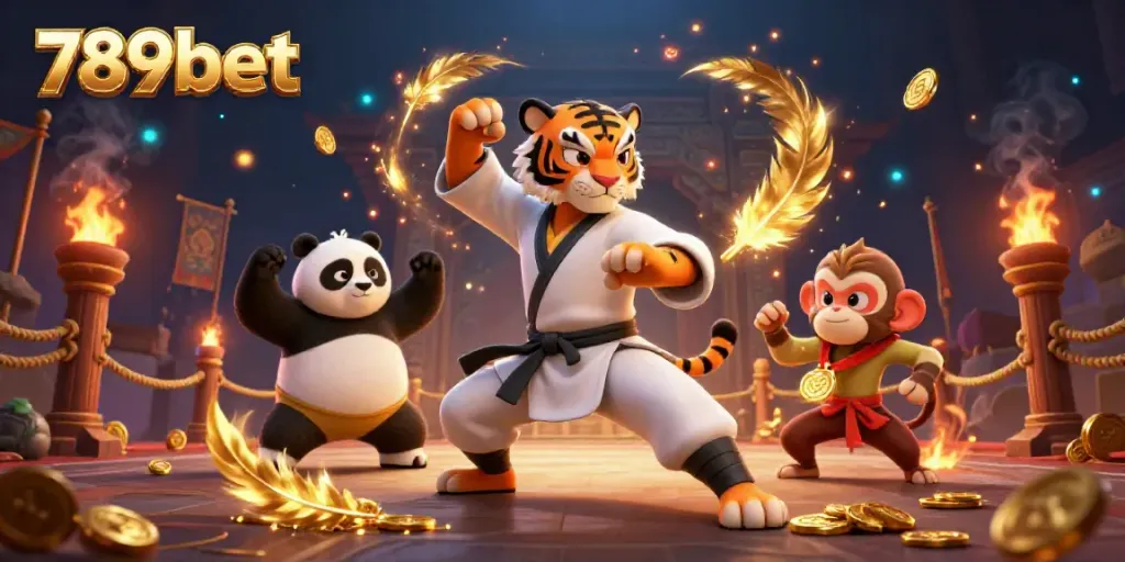 Engaging scene of kung fu masters and a monkey student showcasing 789bet gaming excitement.