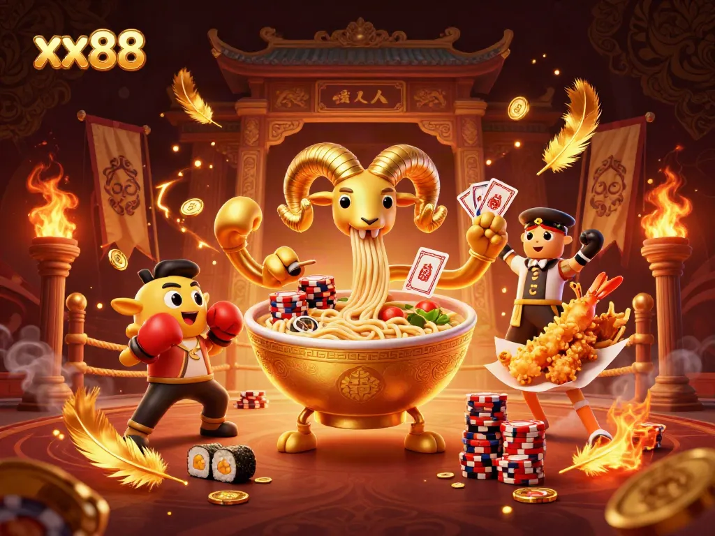 Engage in the excitement of xx88 with a lively casino scene showcasing unique characters and vibrant elements.