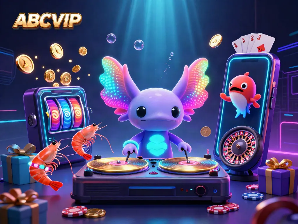 Experience vibrant casino action with ABCVIP featuring charismatic 3D axolotl DJ and lively sea creatures.