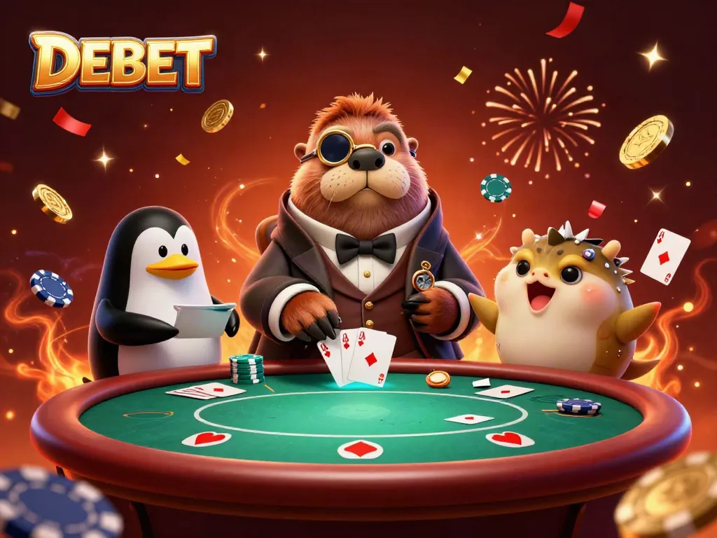 Experience the excitement of poker with DEBET as the walrus, dealer penguin, and pufferfish bluff together.