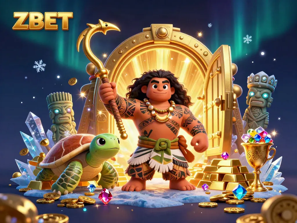 ZBET shows the hawk demigod hero wielding a golden hook surrounded by casino treasures.