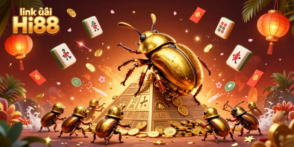 Engage with the exciting link vào Hi88 as a golden beetle rolls coins, symbolizing thrilling betting