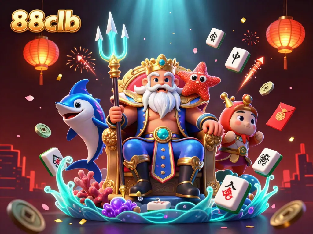 88clb brings vibrant casino action with Neptune and his royal guard in a lively 3D illustration.