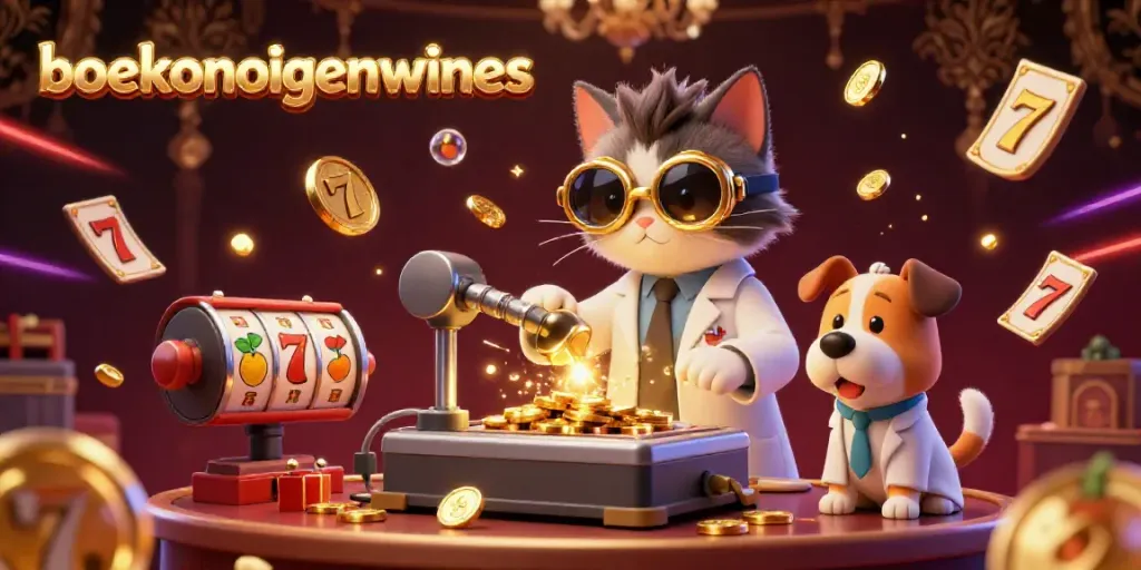 Experience exhilarating gaming with boekenoogenwines' dynamic casino illustration, showcasing vibrant slot reels and gold coins.