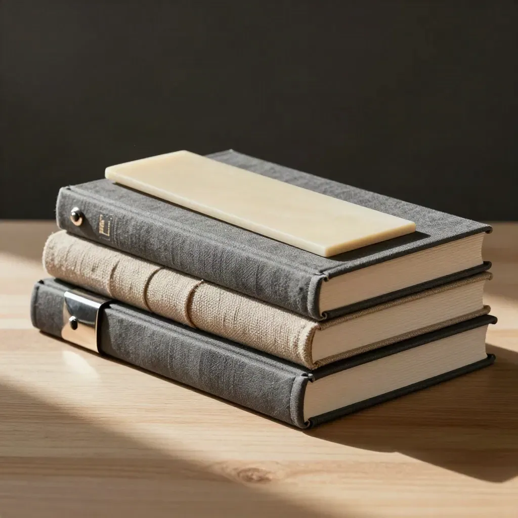 Publishing boards, cloth tape rolls, corner weights, and a bone folder on pale wood