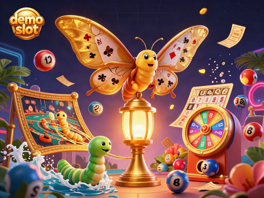 Experience the excitement of demo slots in this vibrant 3D illustration featuring lively casino elements.