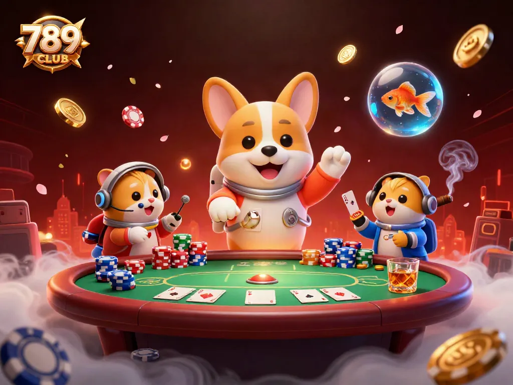 Experience the excitement of 789CLUB with an astronaut corgi and vibrant casino elements.